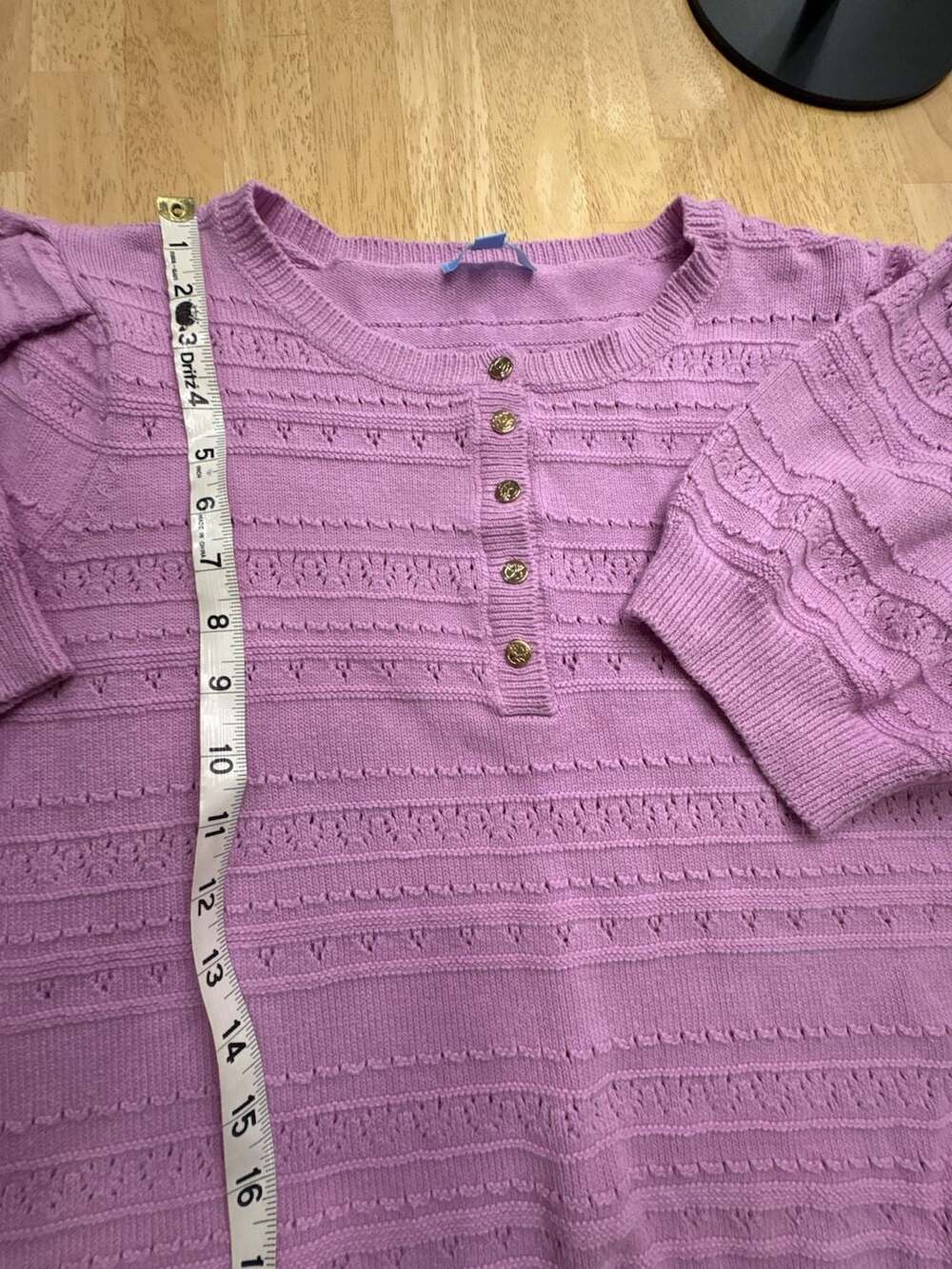 Draper James RSVP Purple Short Sleeve Button Front Pointelle Knit Sweater XL - Picture 2 of 6